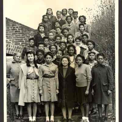 Photograph, Female Students with Anna Long on Stairs