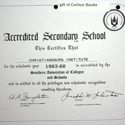 Southern Association (accreditation certificate), 1965-1966 (photocopy)