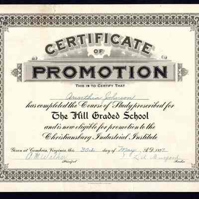 Arinthia Johnson, Hill Graded School, 1927