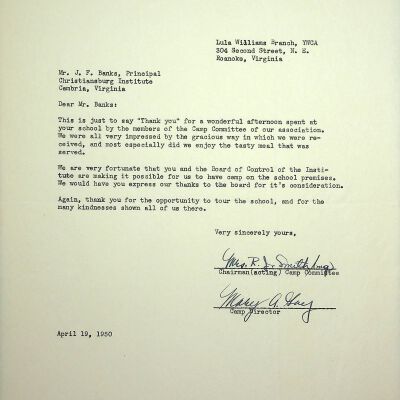 John F. Banks Correspondence: Lula Williams Branch YWCA April, 1950