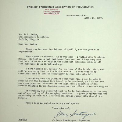 John F. Banks Correspondence: J. Henry Scattergood April 14th, 1950