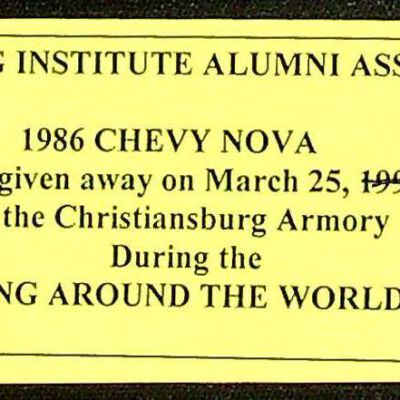 CIAA Raffle Ticket 1986 Chevy Nova, c. 2000