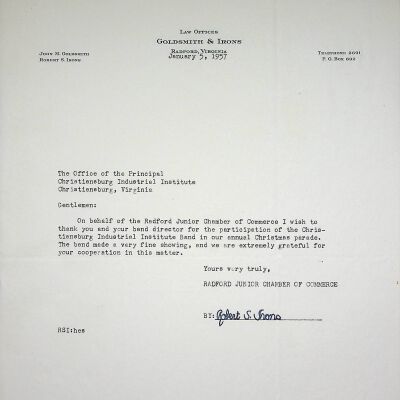 John F. Banks Correspondence: Robert S. Irons January, 1957