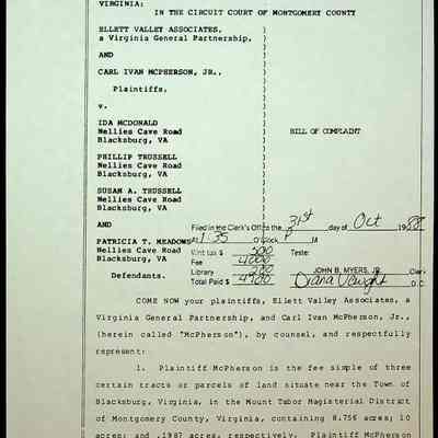 Ellett Valley Associates vs Ida McDonald et al.