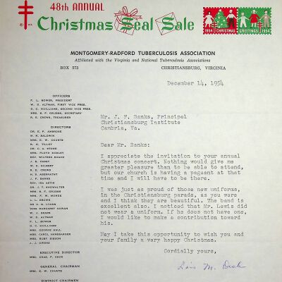 John F. Banks Correspondence: Mrs. Lois Deck December, 1954