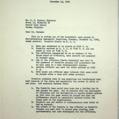 John F. Banks Correspondence: C. D. Harmon December, 1956