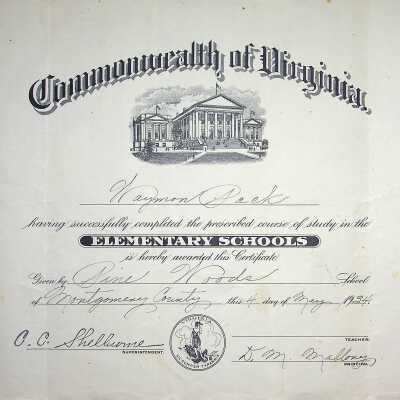 Pine[y] Woods, Elementary School Certificate, 1934 Waymon Pack