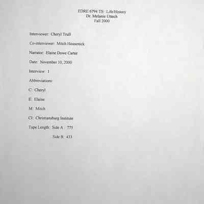 2000 Uttech Oral History Transcript, Elaine Dowe Carter