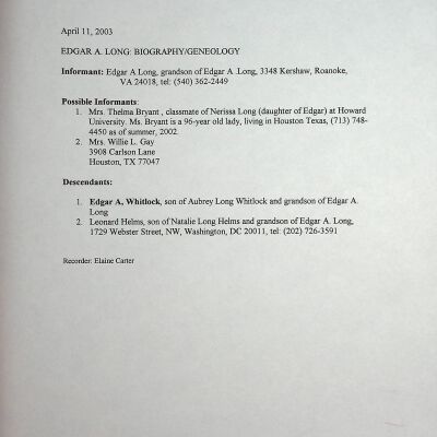 Edgar A. Long, CII Faculty, Biography File