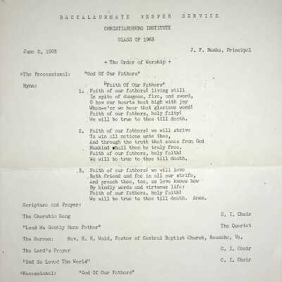 Baccalaureate Vesper Service, 1963