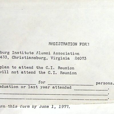 John F. Banks Correspondence: 1977 Christiansburg Institute Alumni Association Reunion Registration Form