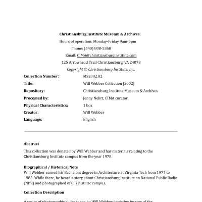 Will Webber Collection Finding Aid