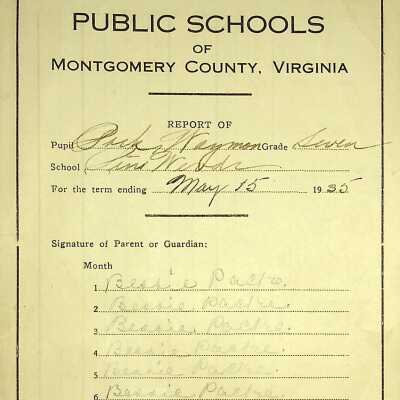 Pine[y] Woods, Report Card, 1935 Waymon Pack