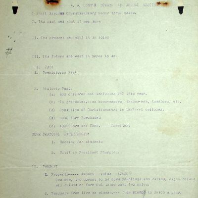 "E.A. Long's Speech At Annual Meeting", undated