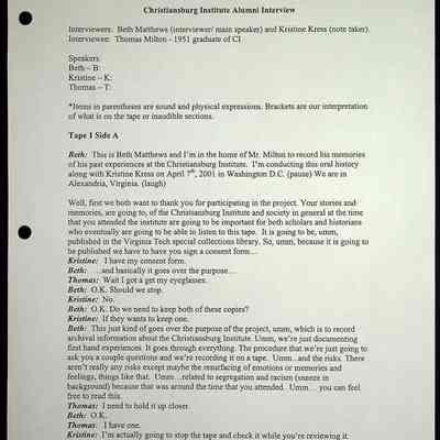 2000 Uttech Oral History Transcript, Thomas Milton