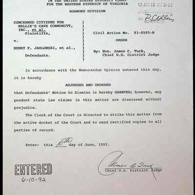 Motion to Dismiss Judgement and Memorandum Opinion June 10, 1992