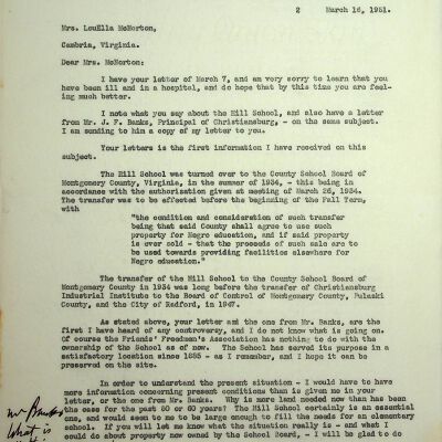 John F. Banks Correspondence: LouElla McNorton March, 1951