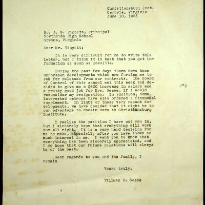Tillman R. Sease Correspondence: A. G. Tippitt, 1955