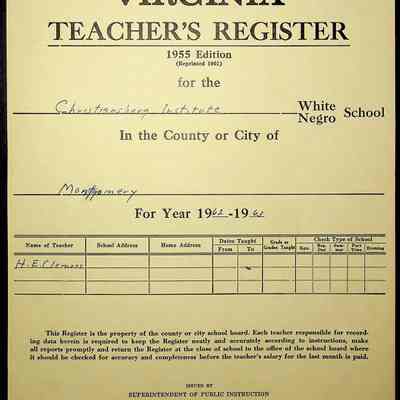 VA Teacher’s Register for H.E. Clemons, 1962-1963 (Radford Boys)