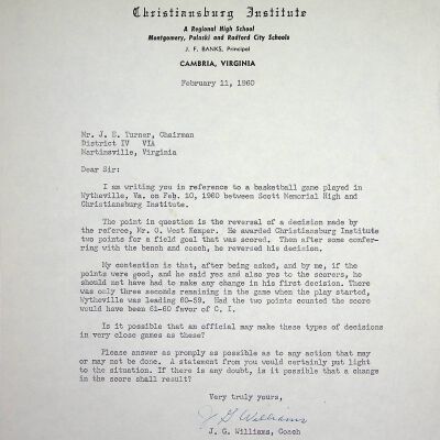 John F. Banks Correspondence: J. E. Turner and J. G. Williams February, 1960