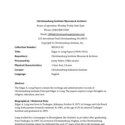 Edgar A. Long Papers Collection Finding Aid