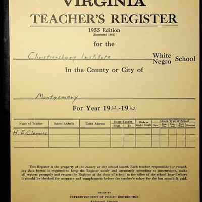 VA Teacher’s Register for H.E. Clemons, 1962-1963 (Radford Girls)