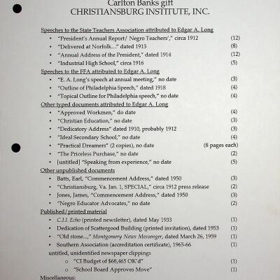 Carton Banks Gift Finding Aid, 2001 (photocopy)