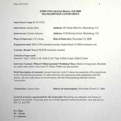 2000 Uttech Oral History Transcript, Charles Johnson 2nd Interview