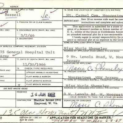 Veteran Headstone Application