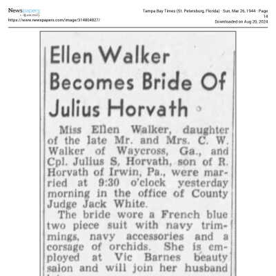 Tampa Bay Times, March 26, 1944: Cant confirm