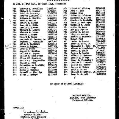 GO 20, March 22, 1945. Medical Badge award, Page 2 of 2