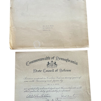 W.W. Shultz Civilian Defense Certificate