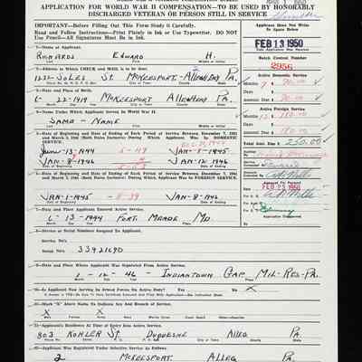 Application for WWII Compensation