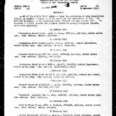 GO 474, November 12, 1945, Purple Heart Award