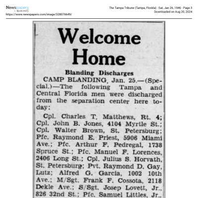The Tampa Tribune, January 26, 1946: Cant confirm