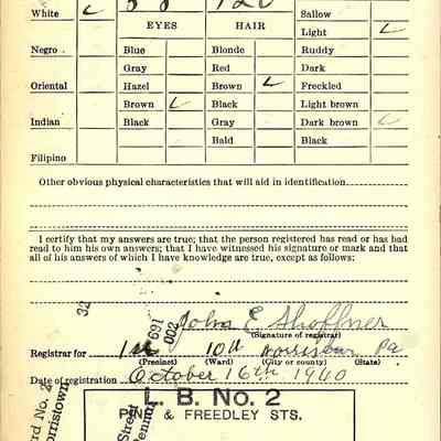 WWII Draft Card Back