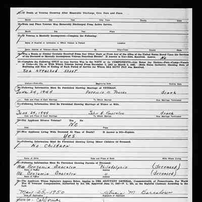 Application for WWII Compensation, back