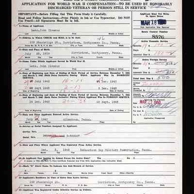 PA Veterans Compensation Form Front