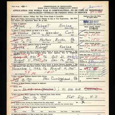 Pennsylvania Veterans Compensation Form, front