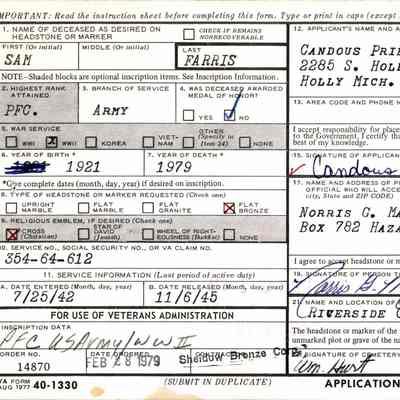Headstone Application for Military Veterans