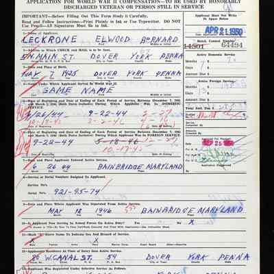 PA Veterans Compensation Form, front