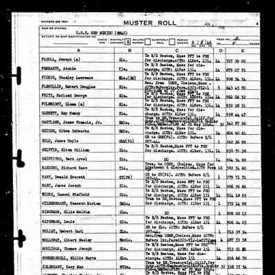 US Navy Muster Roll, USS New Mexico, June 1946
