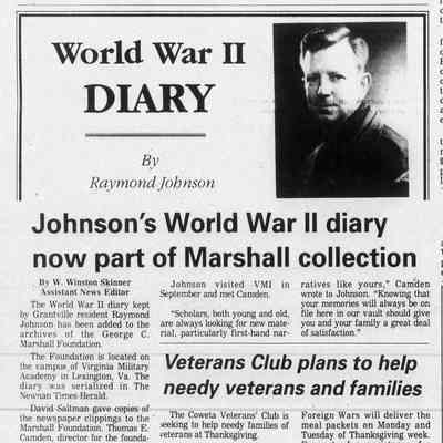 The Times-Herald, November 16, 1996: Donation of War Diary to VMI