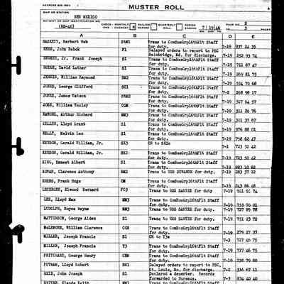 US Navy Muster Roll, USS New Mexico, July 1946