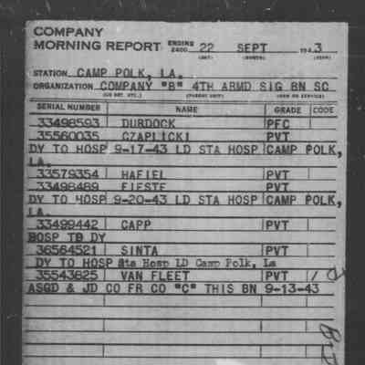 Morning Report, listed with Company B September 1943