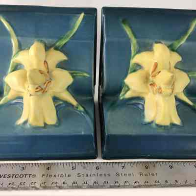 Pair of Roseville Zephyr Lily Bookends