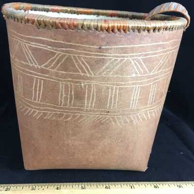 Ojibwe or Cree Etched Birch Bark Carrying Basket