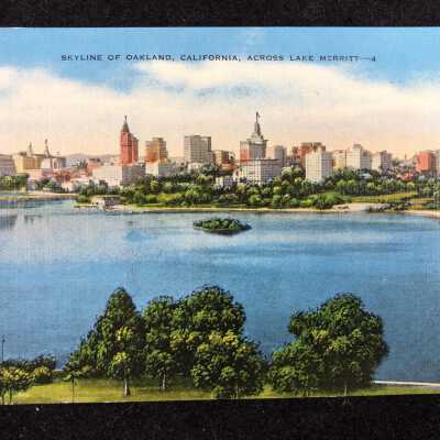Skyline of Oakland, CA Across Lake Merritt