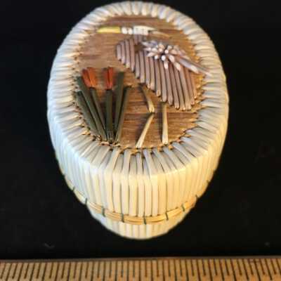 Ojibwe Oval Tufted Quill Box with Heron