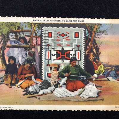 Navajo Indians Spinning Yarn for Rugs